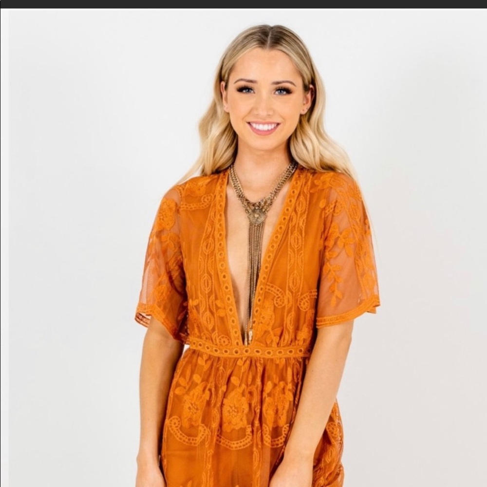 FALL SEASON Lace Romper Jumpsuit Open Leg Slit